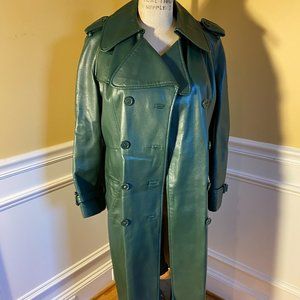 Forest Green Leather Trench Coat - Women's Double-Breasted Trench